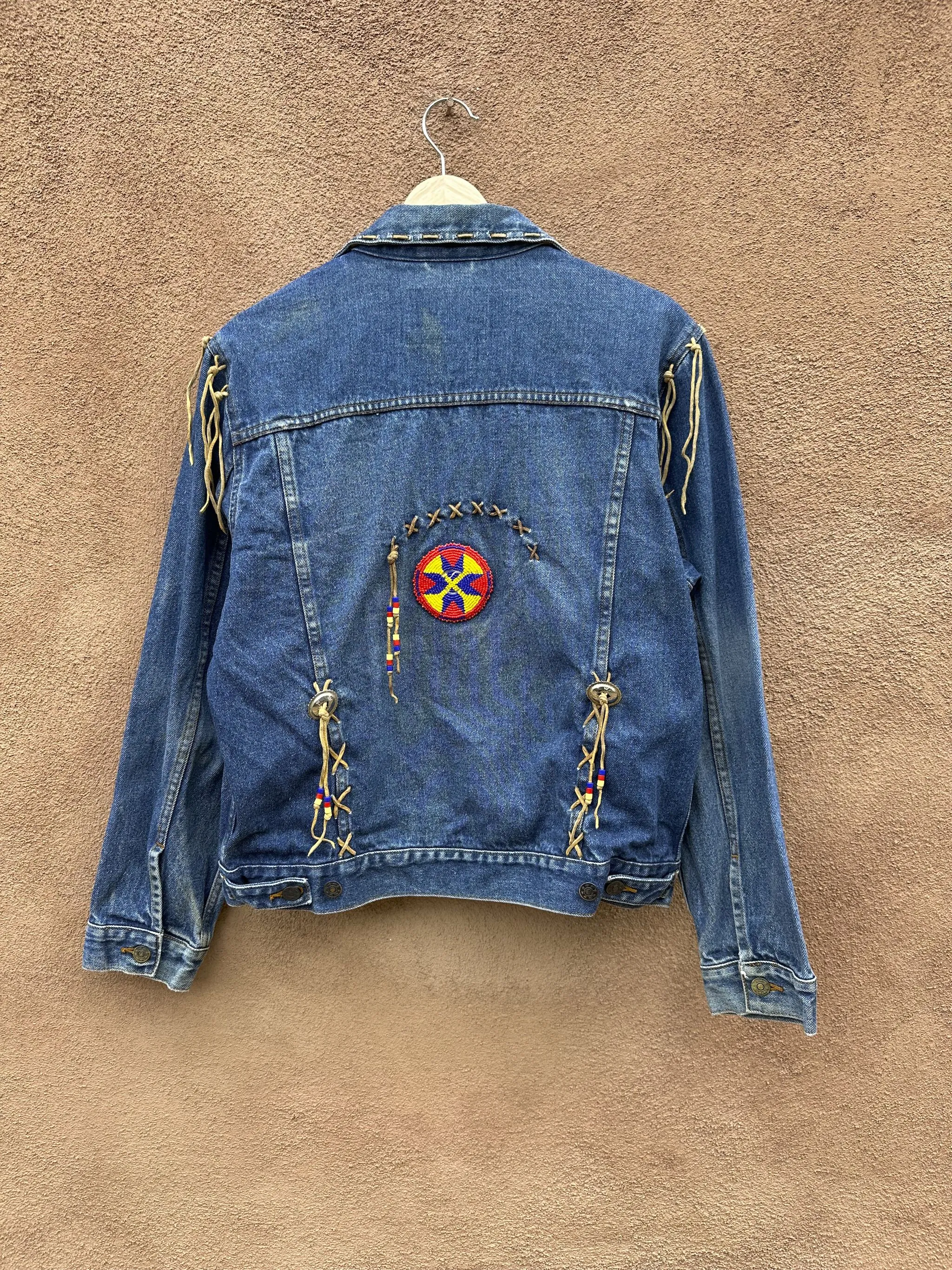 70's Era Denim Jacket with Leather Fringe
