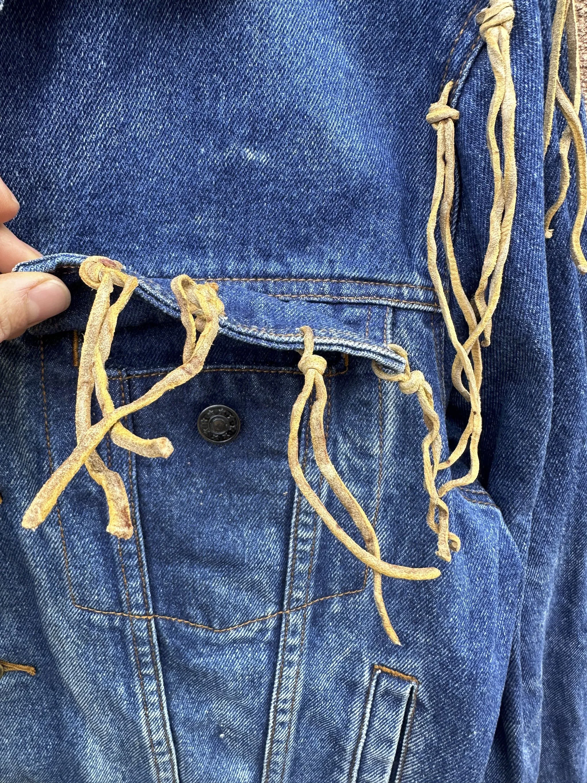 70's Era Denim Jacket with Leather Fringe