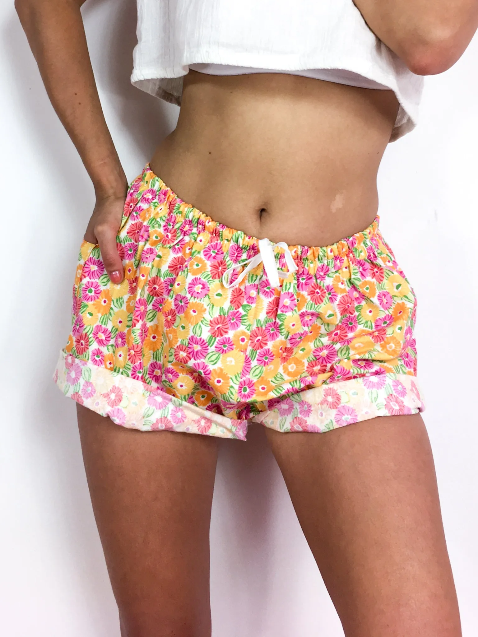 80s/early 90s vintage mini short, bright floral print