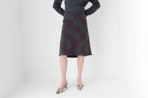 90s Subtle Tartan Wool & Mohair Knee Length Skirt