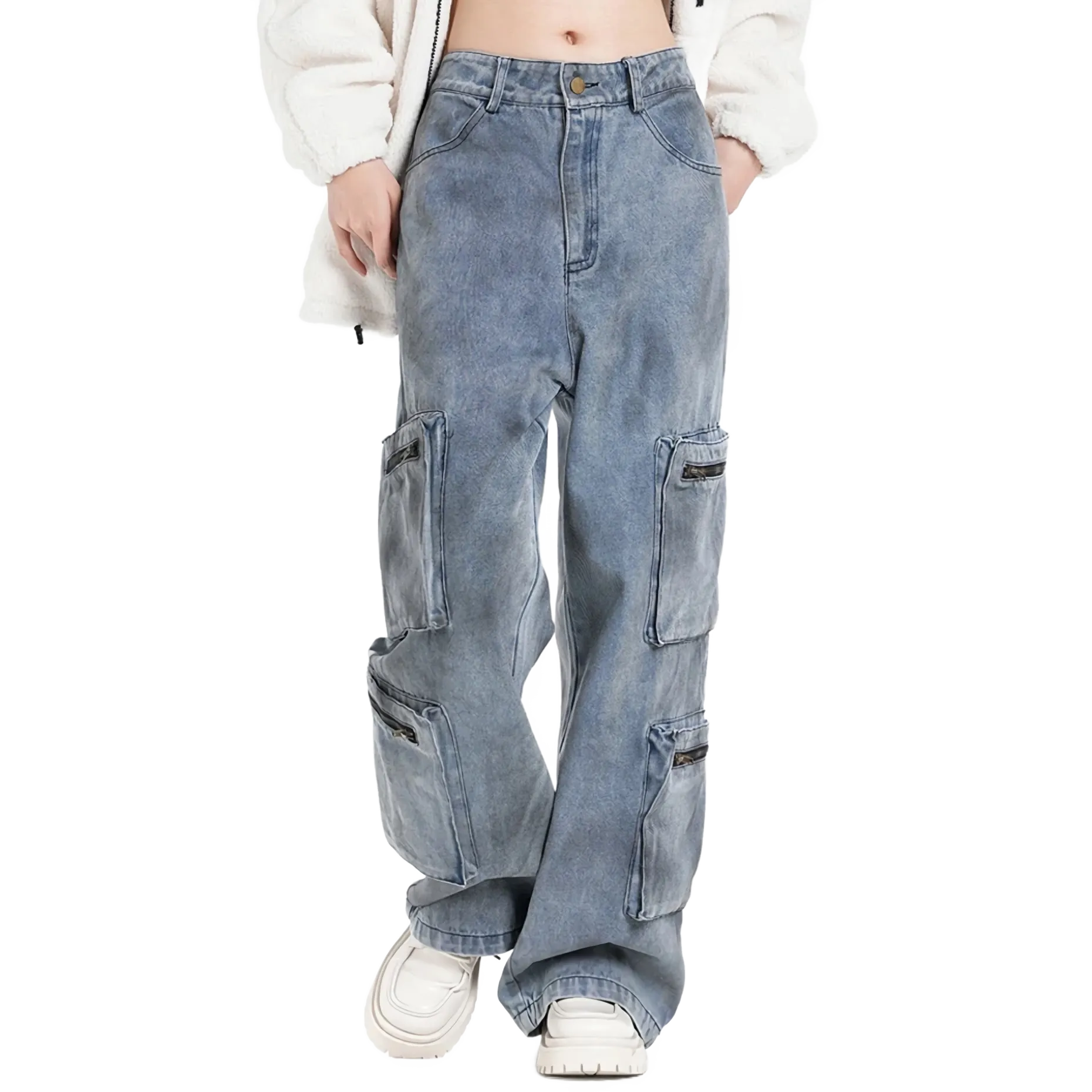 'Atlas' Gray Wash Denim Cargo Jeans