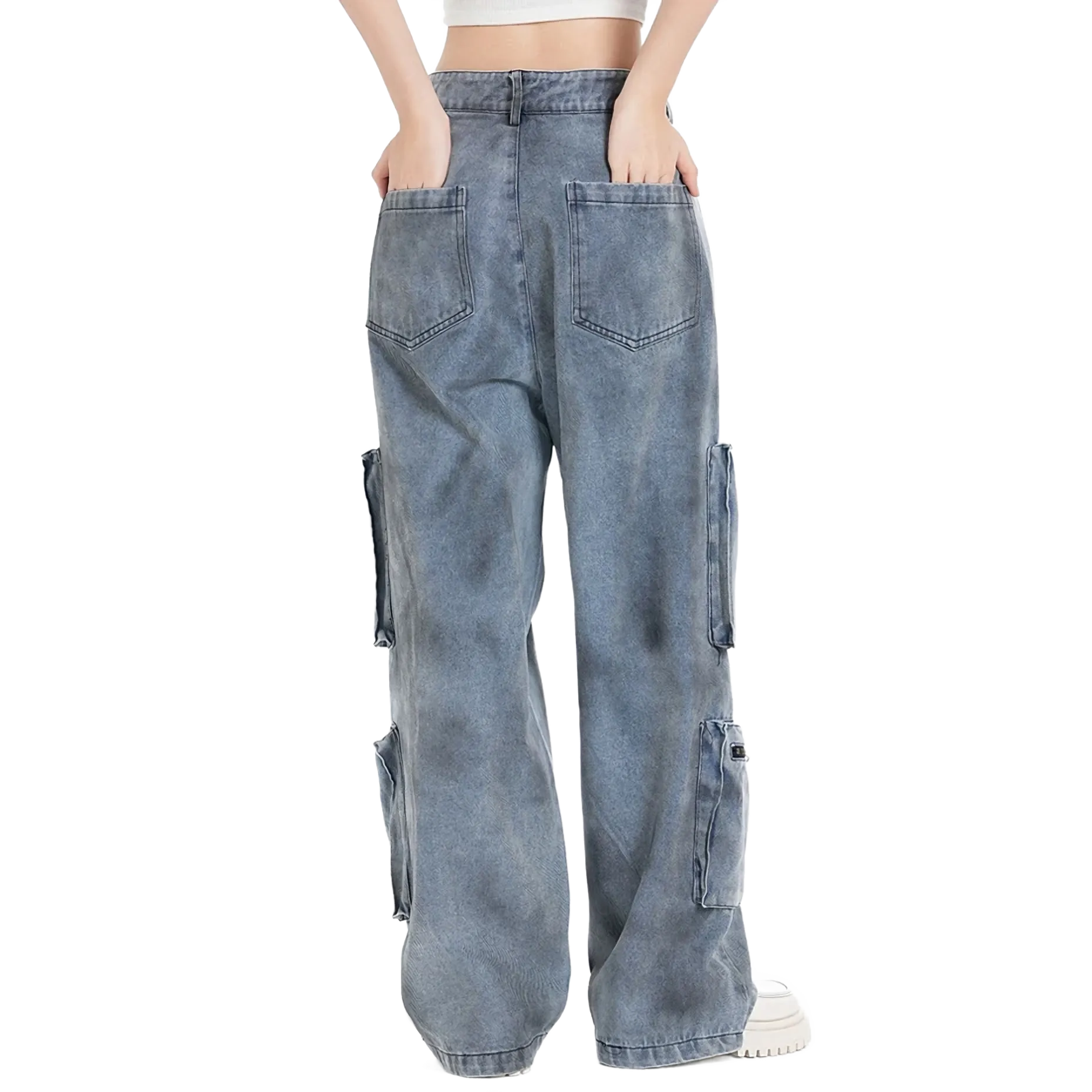 'Atlas' Gray Wash Denim Cargo Jeans