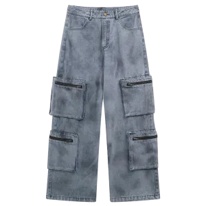 'Atlas' Gray Wash Denim Cargo Jeans