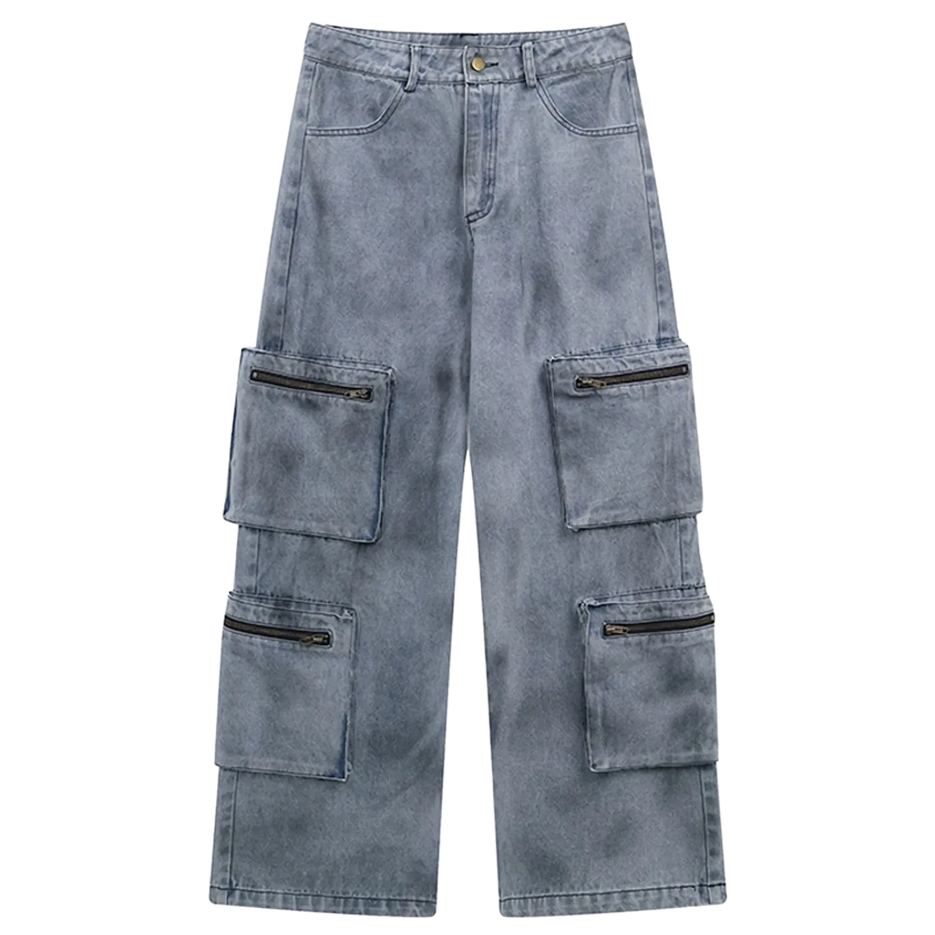 'Atlas' Gray Wash Denim Cargo Jeans