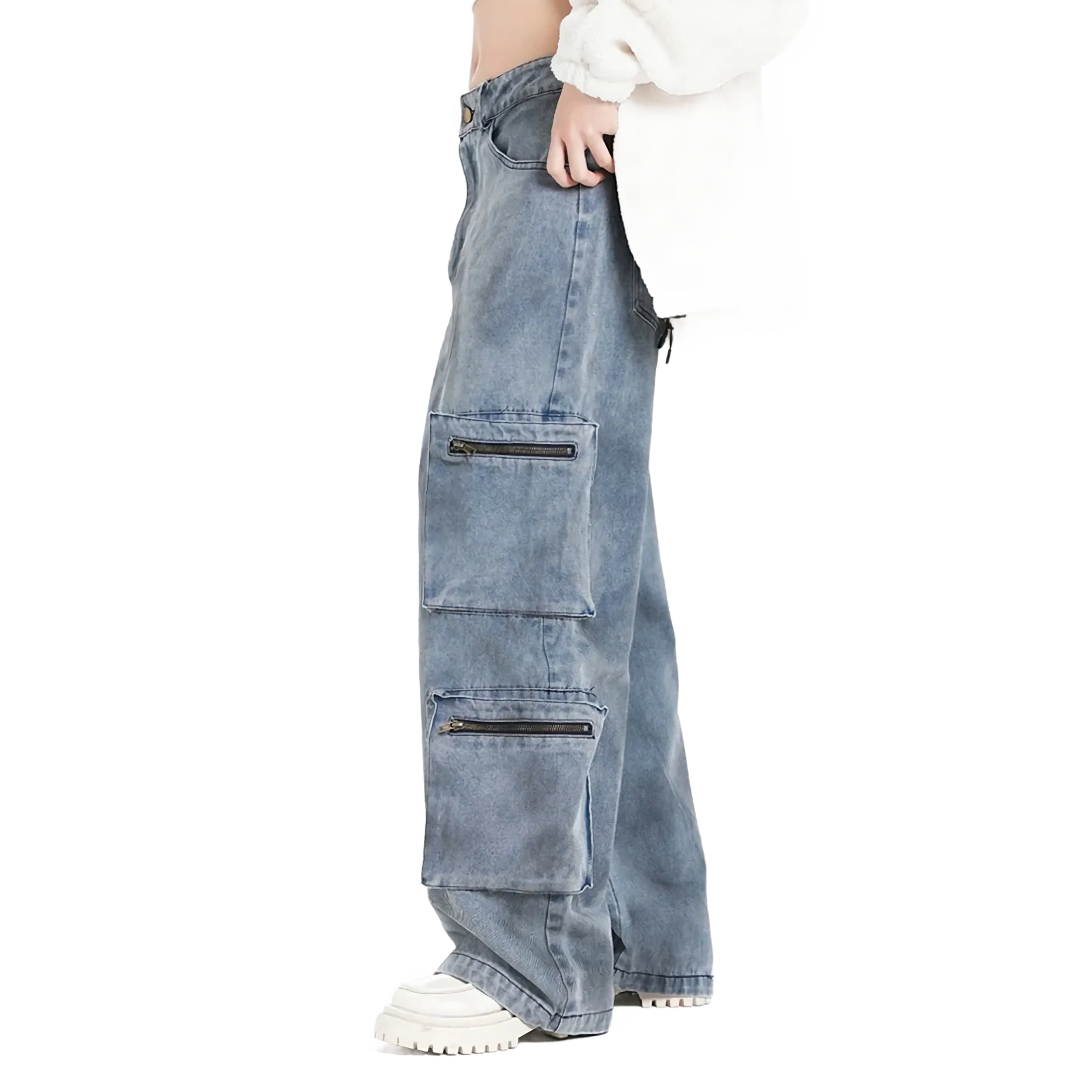 'Atlas' Gray Wash Denim Cargo Jeans