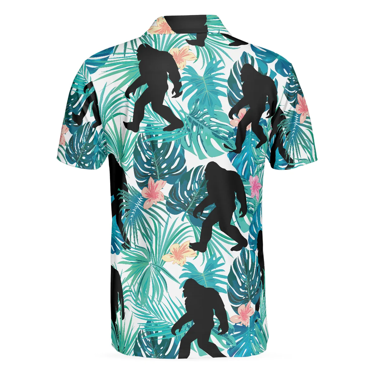 Bigfoot Tropical Short Sleeve Polo Shirt, Floral And Leaves Polo Shirt, Best Bigfoot Shirt For Men