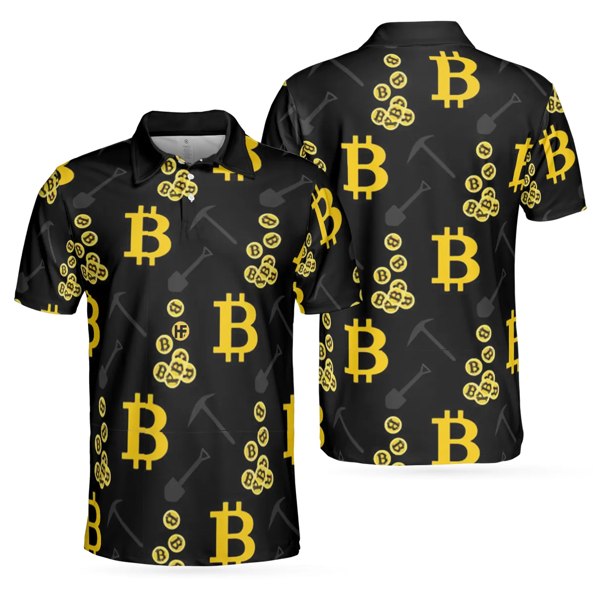 Bitcoin Seamless Pattern Cryptocurrency Polo Shirt, Crypto Mining Polo Shirt, Best Bitcoin Shirt For Men