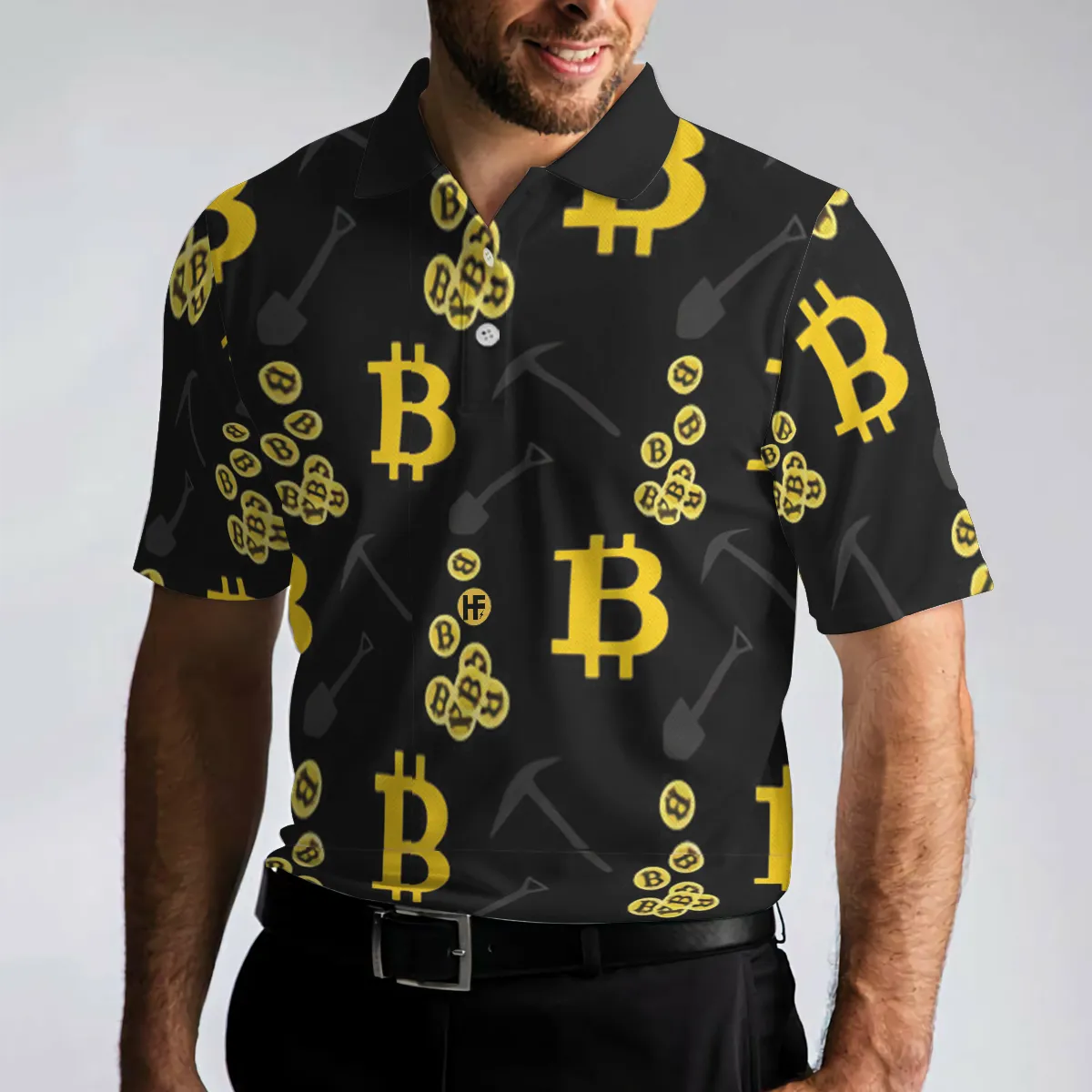 Bitcoin Seamless Pattern Cryptocurrency Polo Shirt, Crypto Mining Polo Shirt, Best Bitcoin Shirt For Men