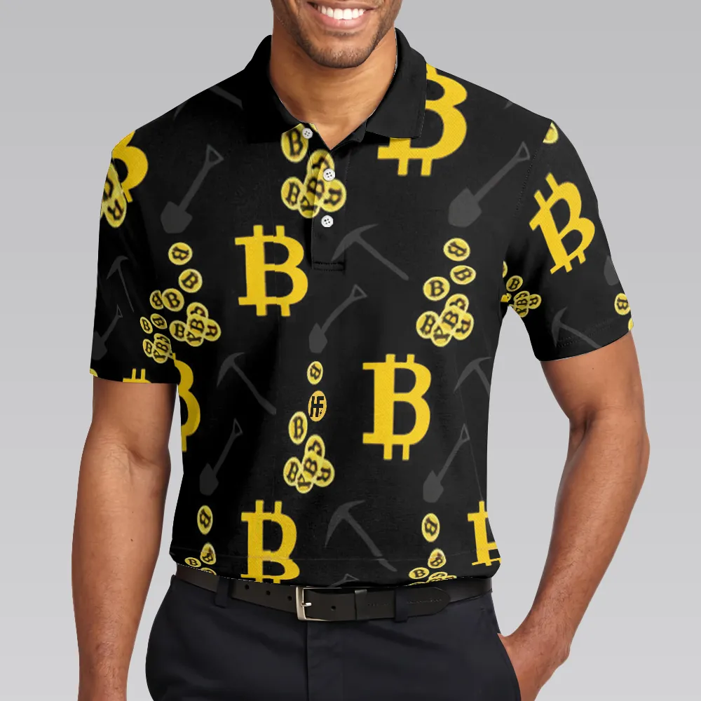 Bitcoin Seamless Pattern Cryptocurrency Polo Shirt, Crypto Mining Polo Shirt, Best Bitcoin Shirt For Men
