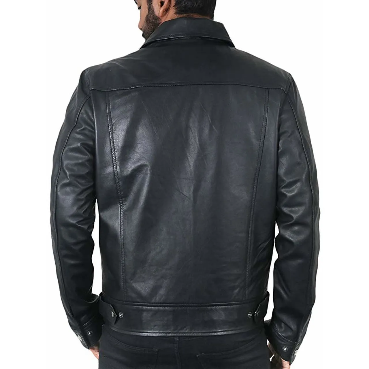 Black Leather Bomber Jacket for Men