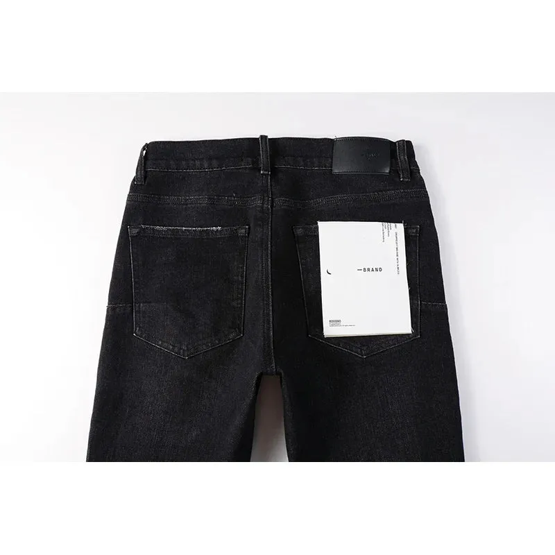 Black Ripped Skinny Jeans for Men – High-Stretch Streetwear Pants with Distressed Moustache Design and Button Fly