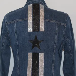 Blue Denim Jacket with Glitter Stripes and Star