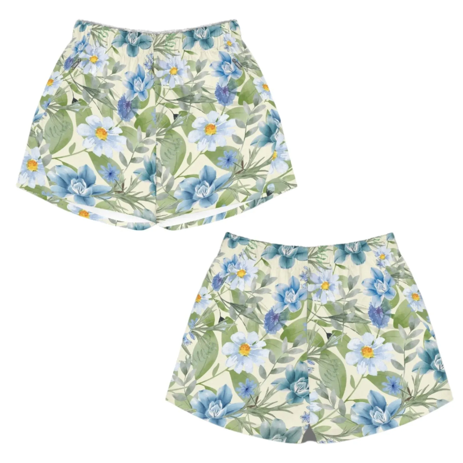 Blue Floral Zip Pocket Shorts up to 5 XL (FWS)