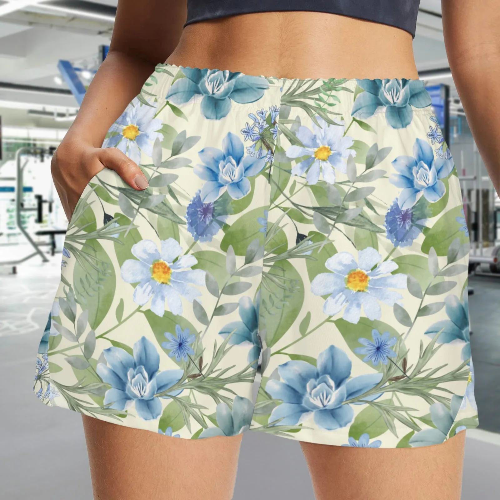 Blue Floral Zip Pocket Shorts up to 5 XL (FWS)