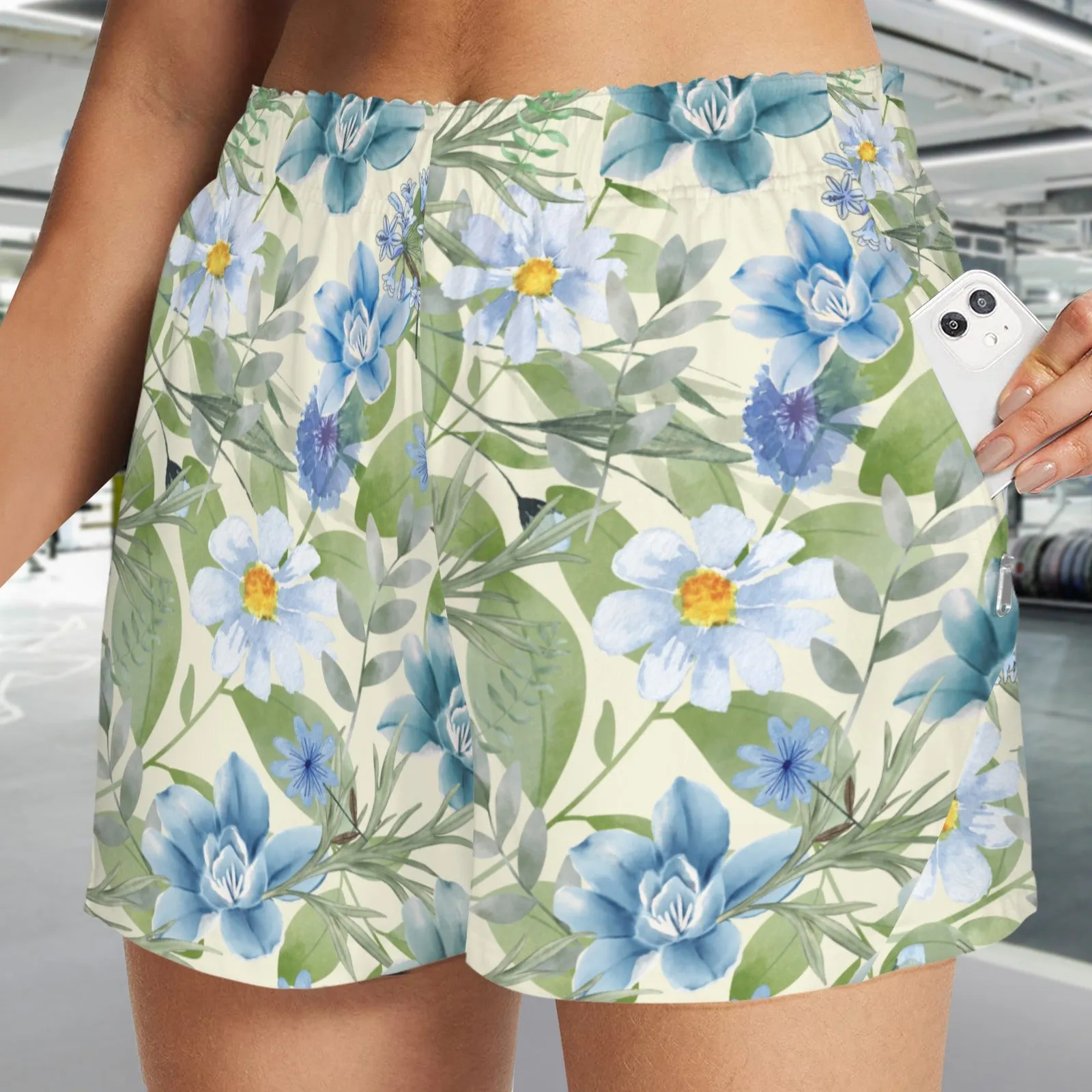 Blue Floral Zip Pocket Shorts up to 5 XL (FWS)