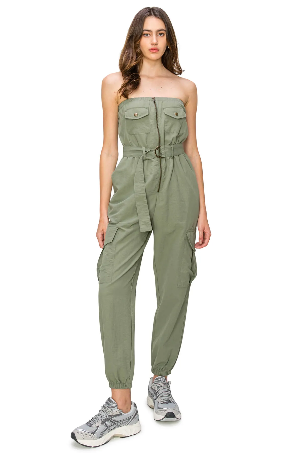Cargo Belted Jumpsuit - Olive
