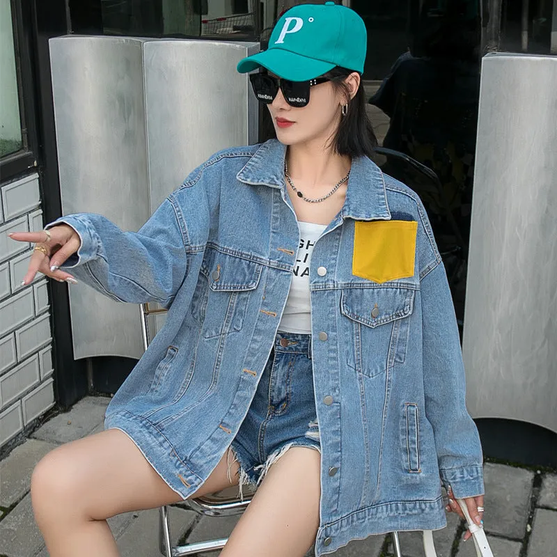 Comic Denim Jacket Cartoon Beaded plus Size Loose Denim Jacket