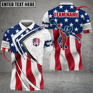 Coolspod Bowling American Style Customized Name 3D Shirt, Flag Bowling Polo Shirt