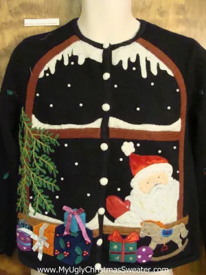 Creapy Peekaboo Santa Ugly Christmas Sweater