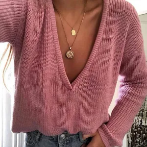 Deep V-Neck Loose Sweater