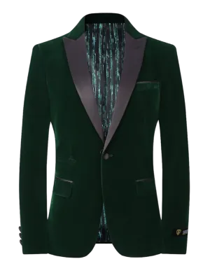 Green Men's velvet Blazer Peak Lapel Slim-Fit with Bowtie Style No : VS1602
