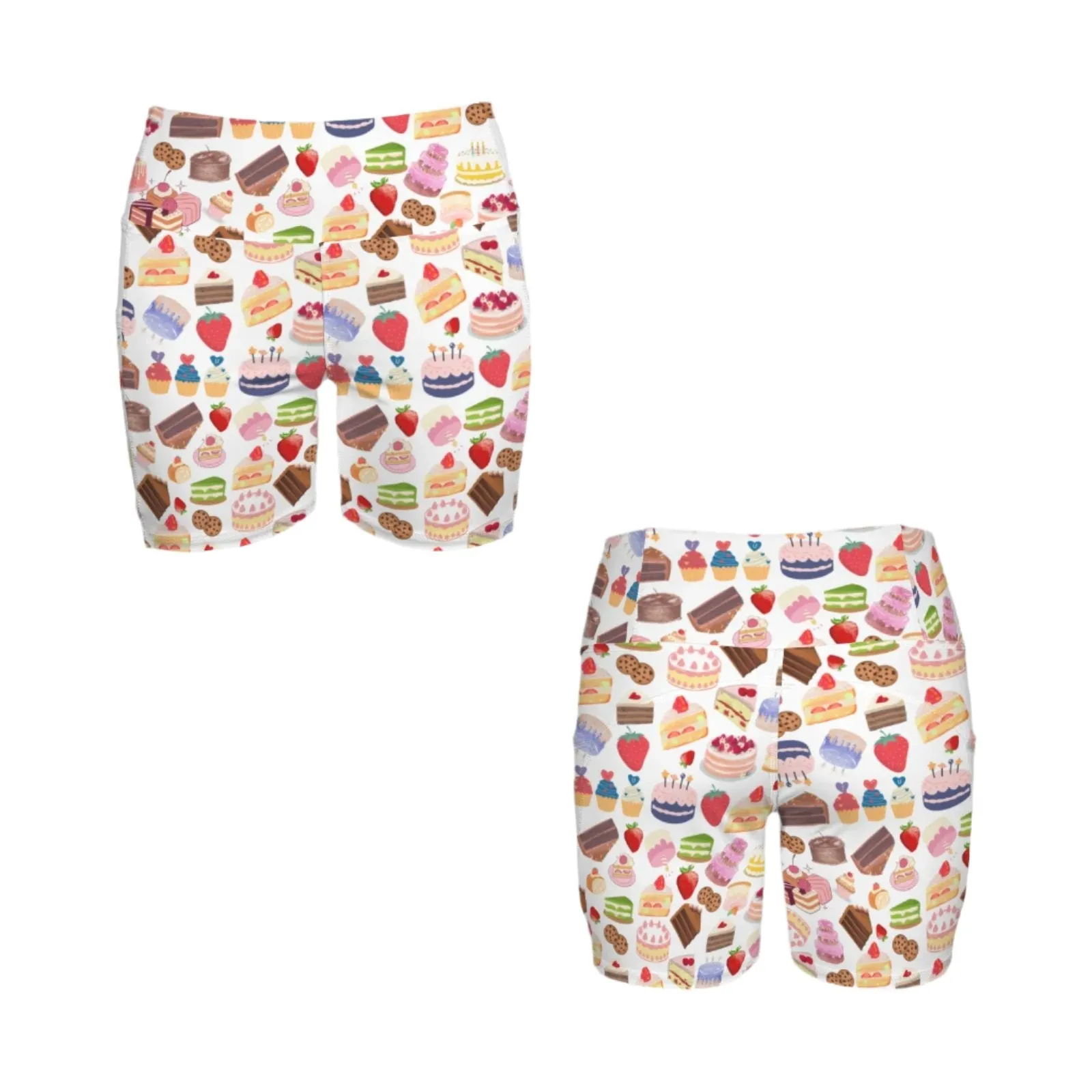Happy Cake White Yoga Shorts with Pockets up to 5 XL (FWS)