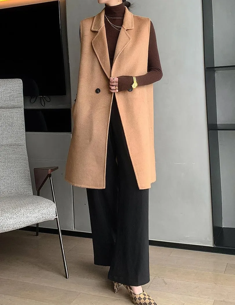 IDEALSANXUN Womens Long Wool Vest Fall Winter Sleeveless Blazer Jackets Wool Coat