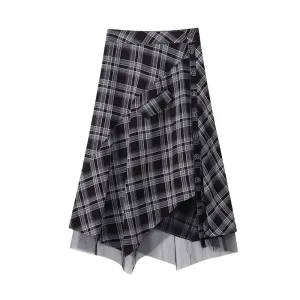 Irregular Plaid High Waist Skirt