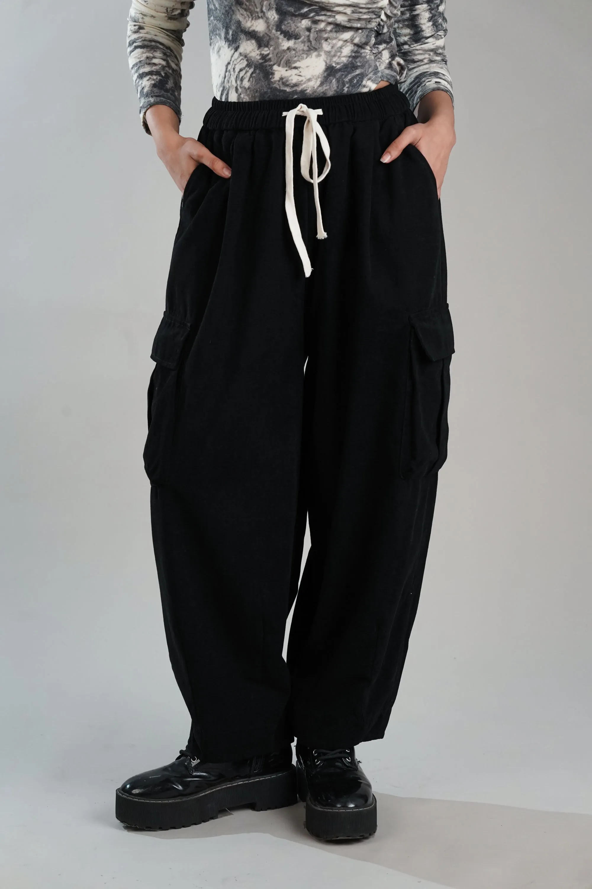 Jet Black Balloon Cargo Pants
