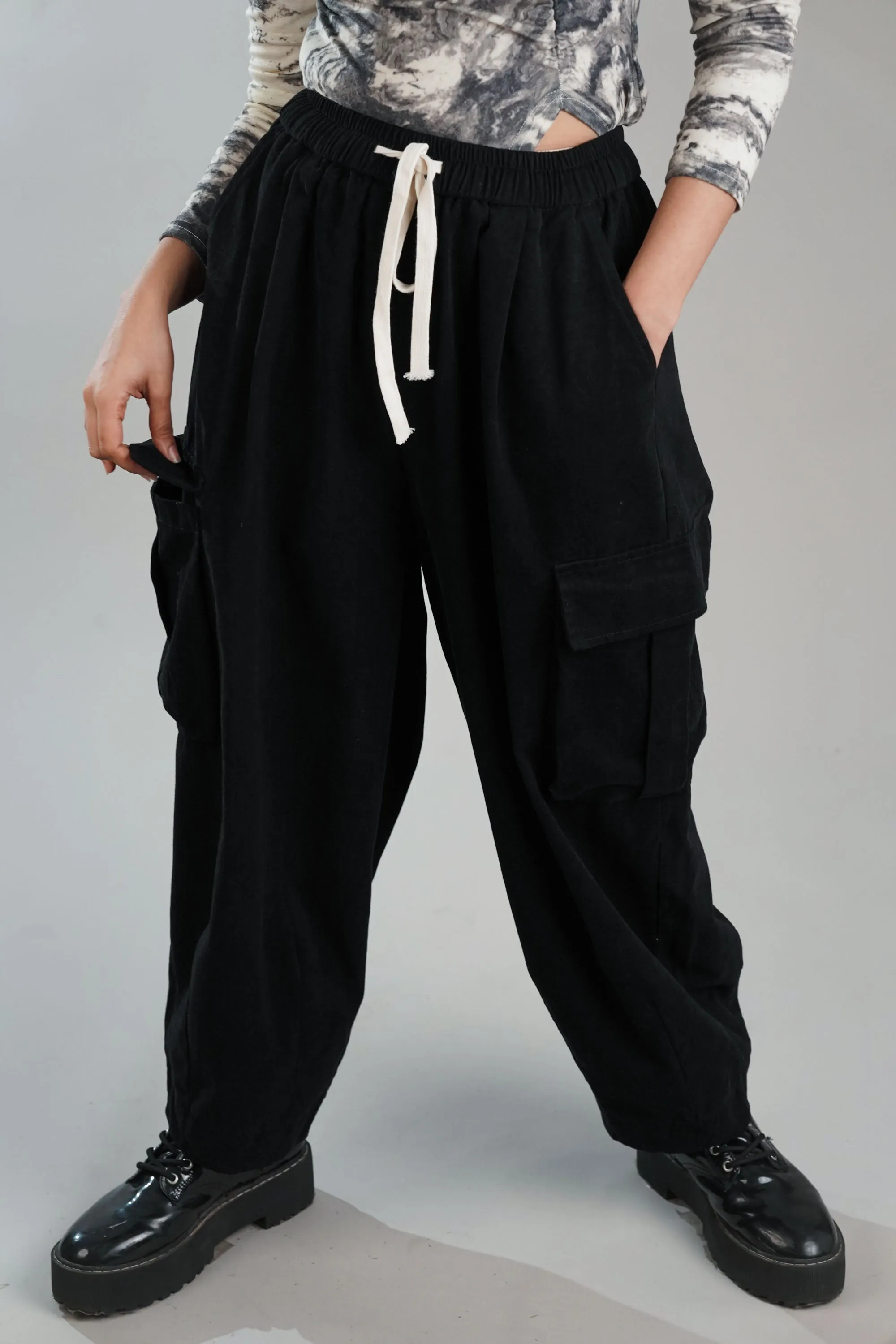 Jet Black Balloon Cargo Pants