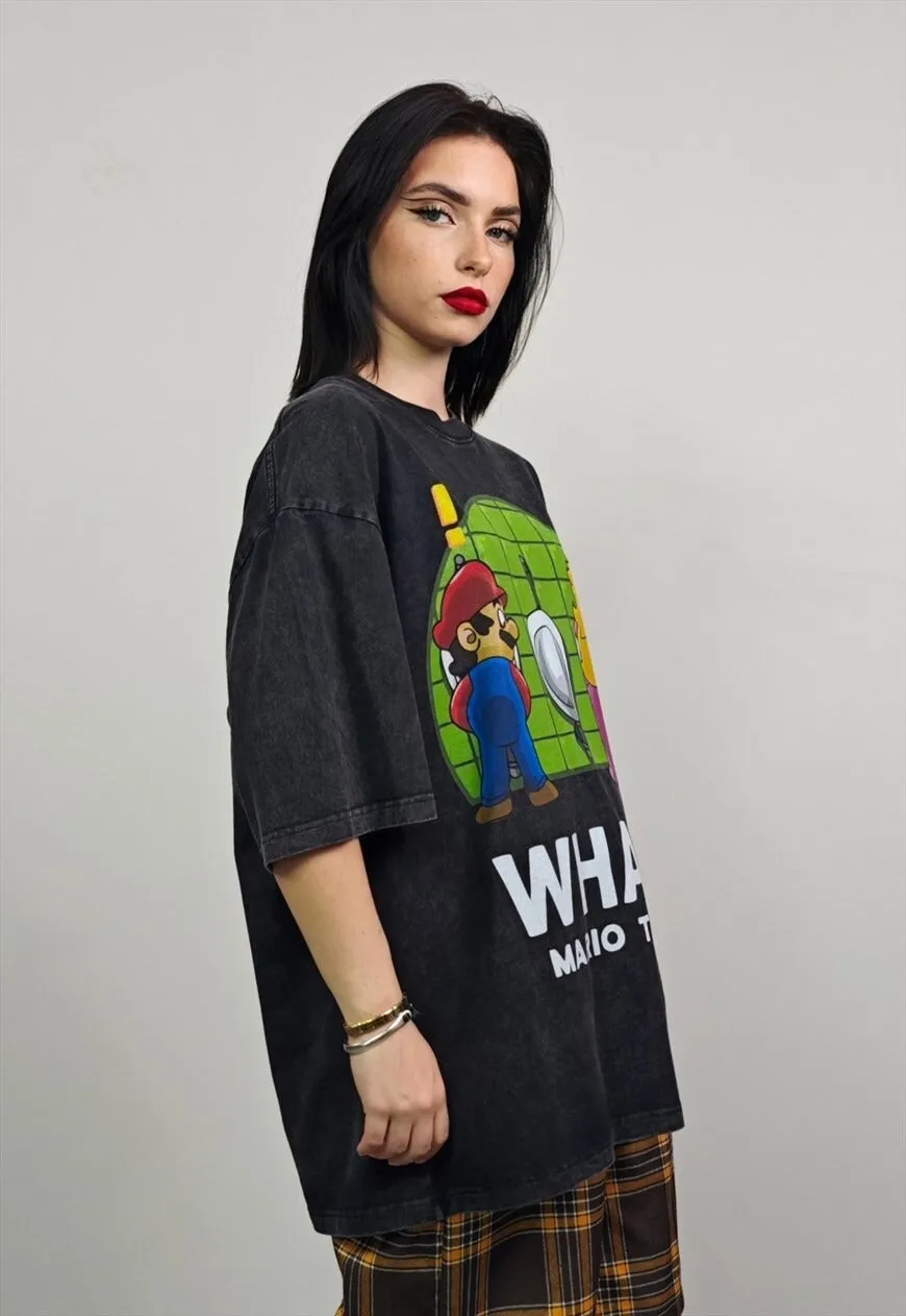 Mario t-shirt old cartoon tee retro gamer top vintage grey
