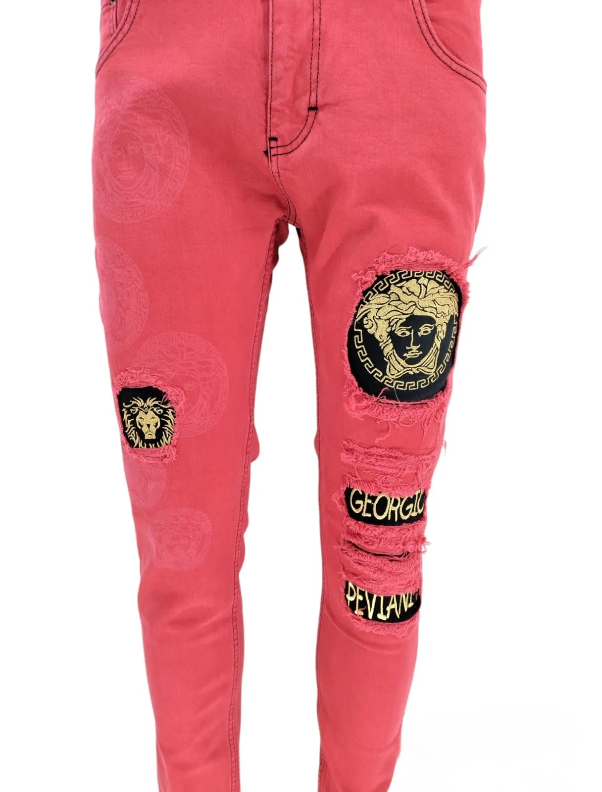 Mens Georgio Peviani Jeans Designer Stretch Slim Ripped Distressed Printed Denim Jeans