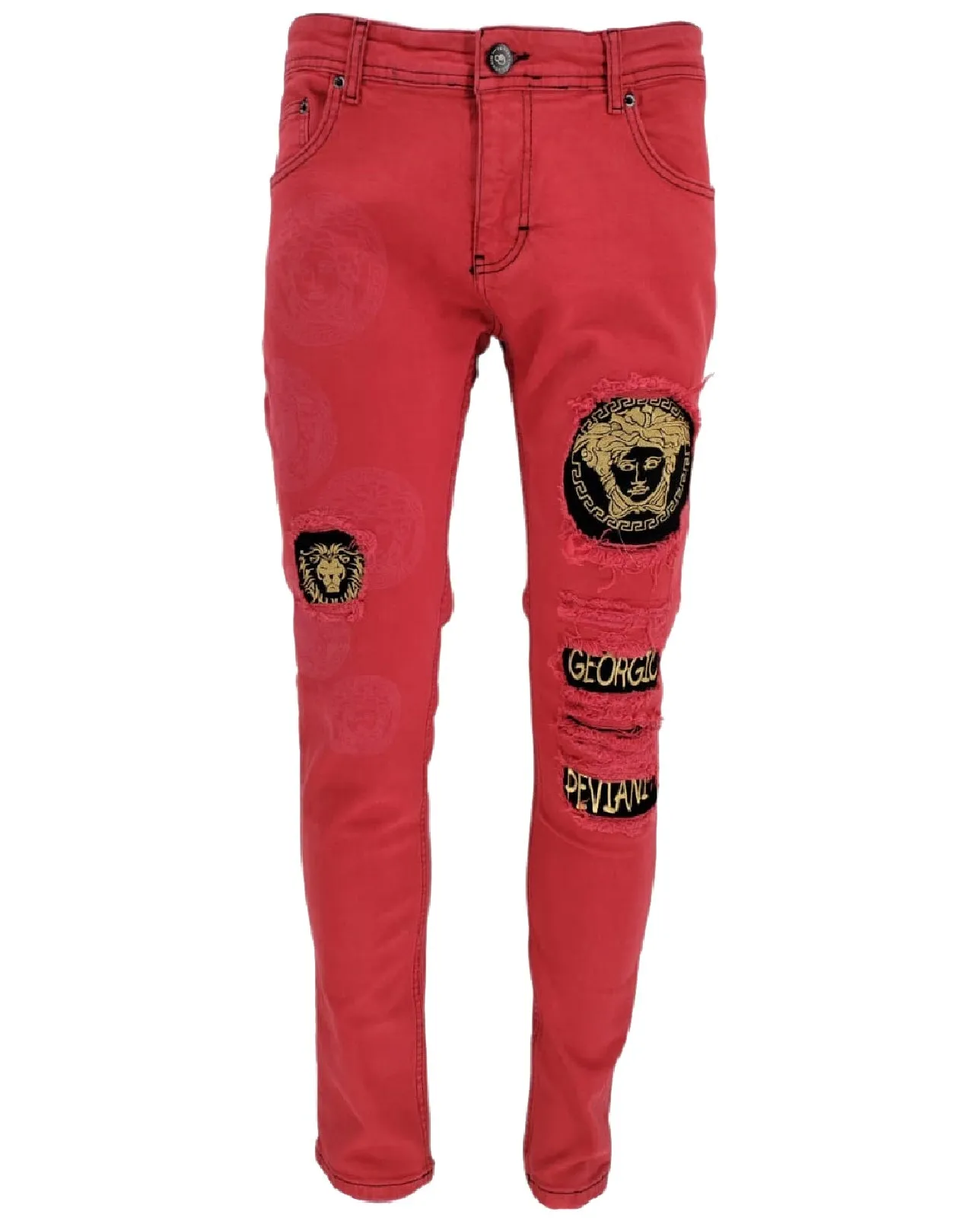 Mens Georgio Peviani Jeans Designer Stretch Slim Ripped Distressed Printed Denim Jeans