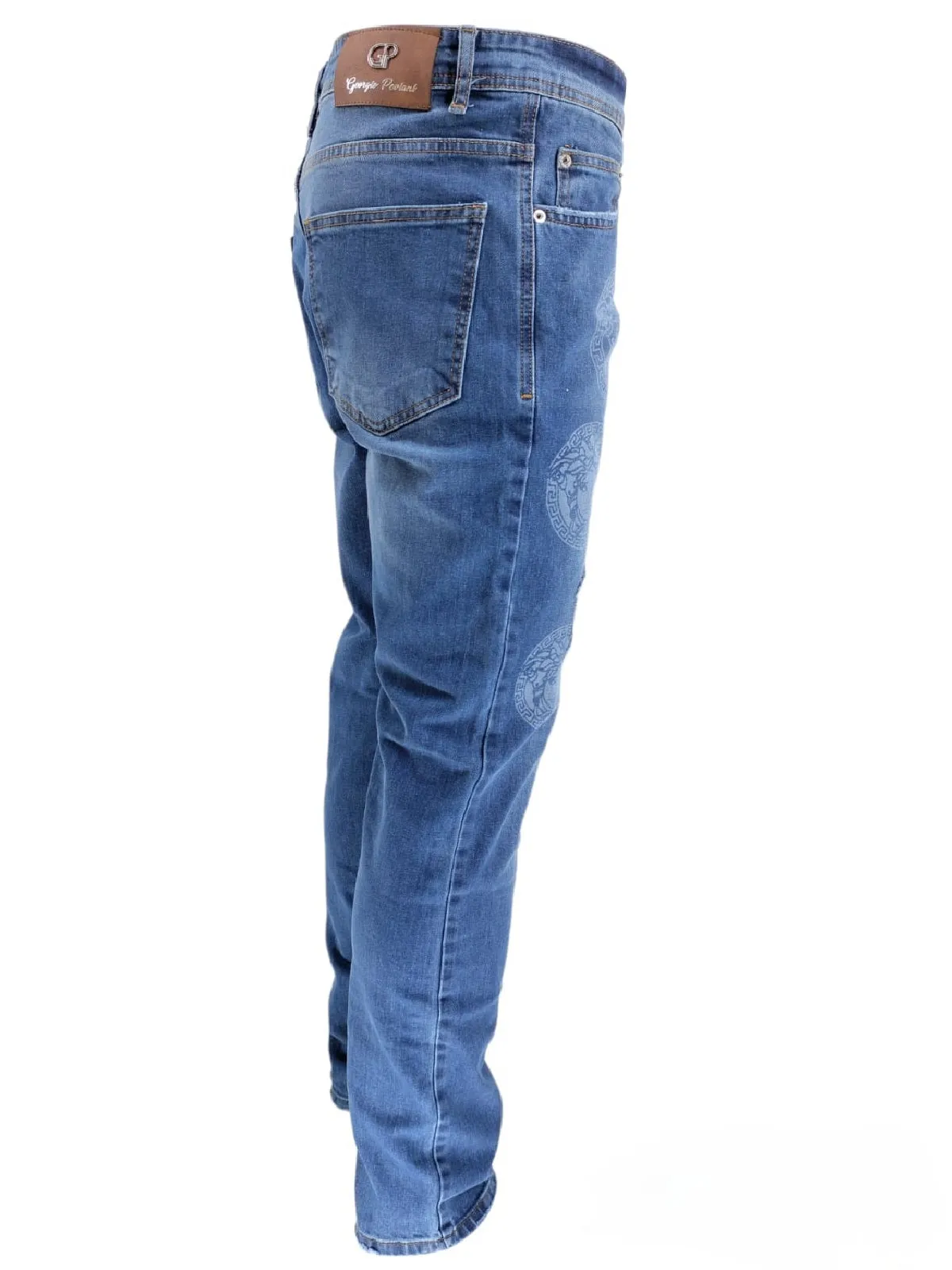 Mens Georgio Peviani Jeans Designer Stretch Slim Ripped Distressed Printed Denim Jeans