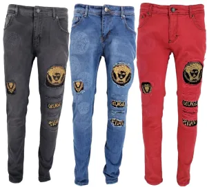 Mens Georgio Peviani Jeans Designer Stretch Slim Ripped Distressed Printed Denim Jeans