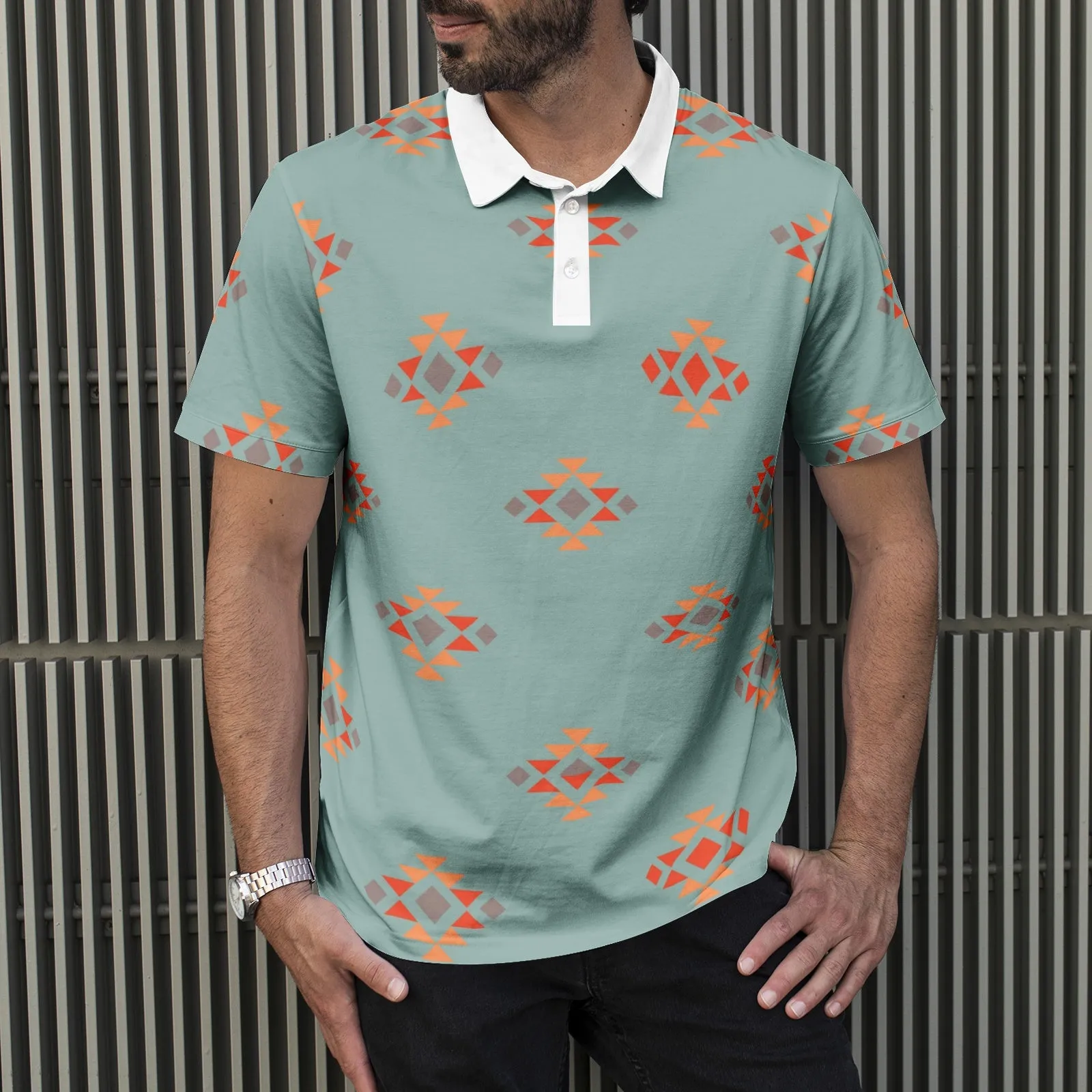Men's Polo Azul Blue All-Over Print Shirt, Black or White Collar