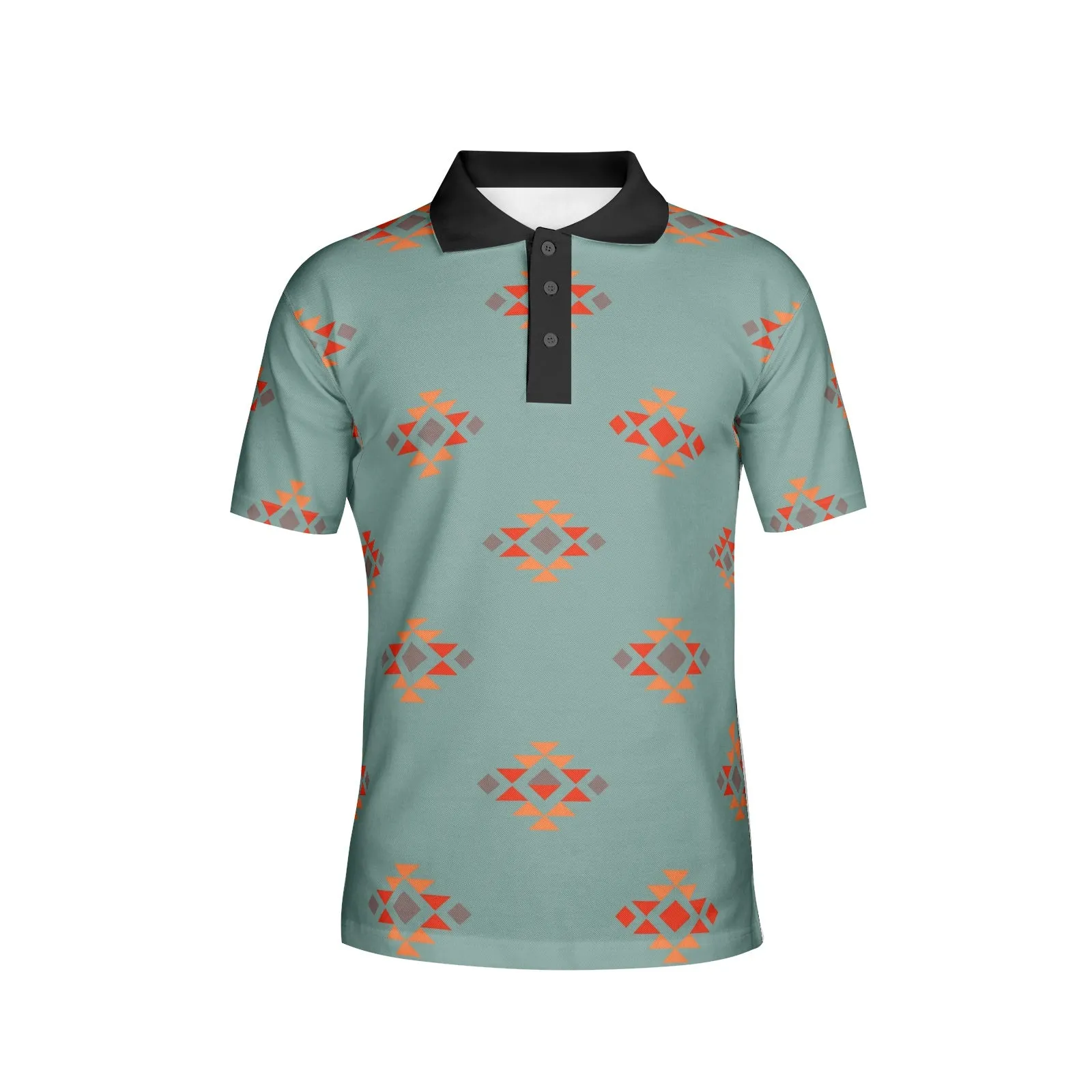 Men's Polo Azul Blue All-Over Print Shirt, Black or White Collar