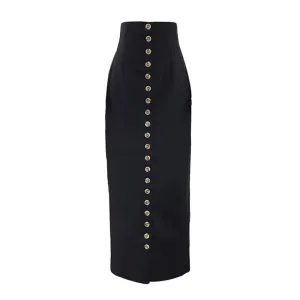 Metaversmall Solid Patchwork Single Breasted Long Skirts For Women High Waist Temperament Slimming Bodycon Skirt Female Fashion Style New