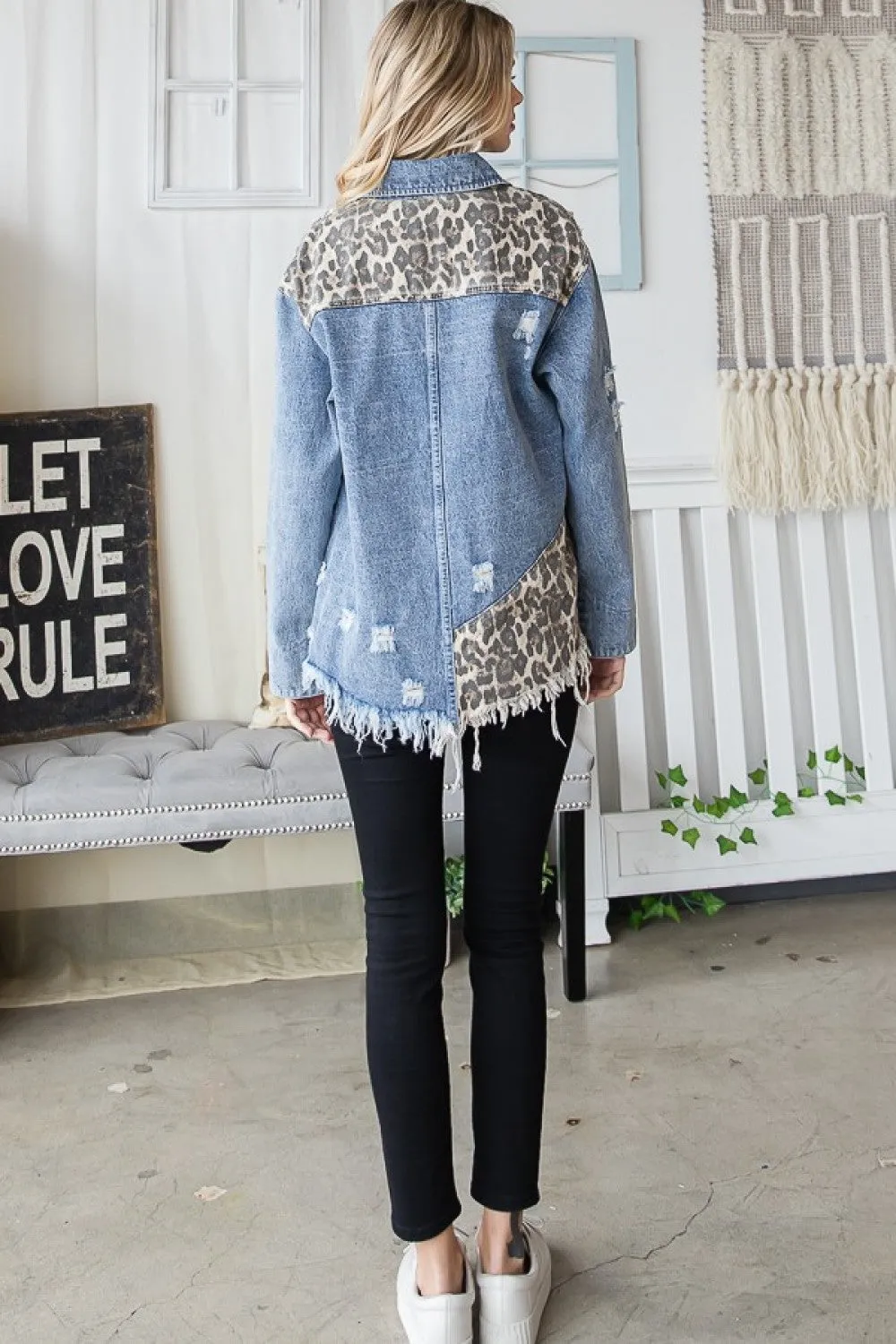 Oli & Hali Washed-Cheetah Print Denim Jacket
