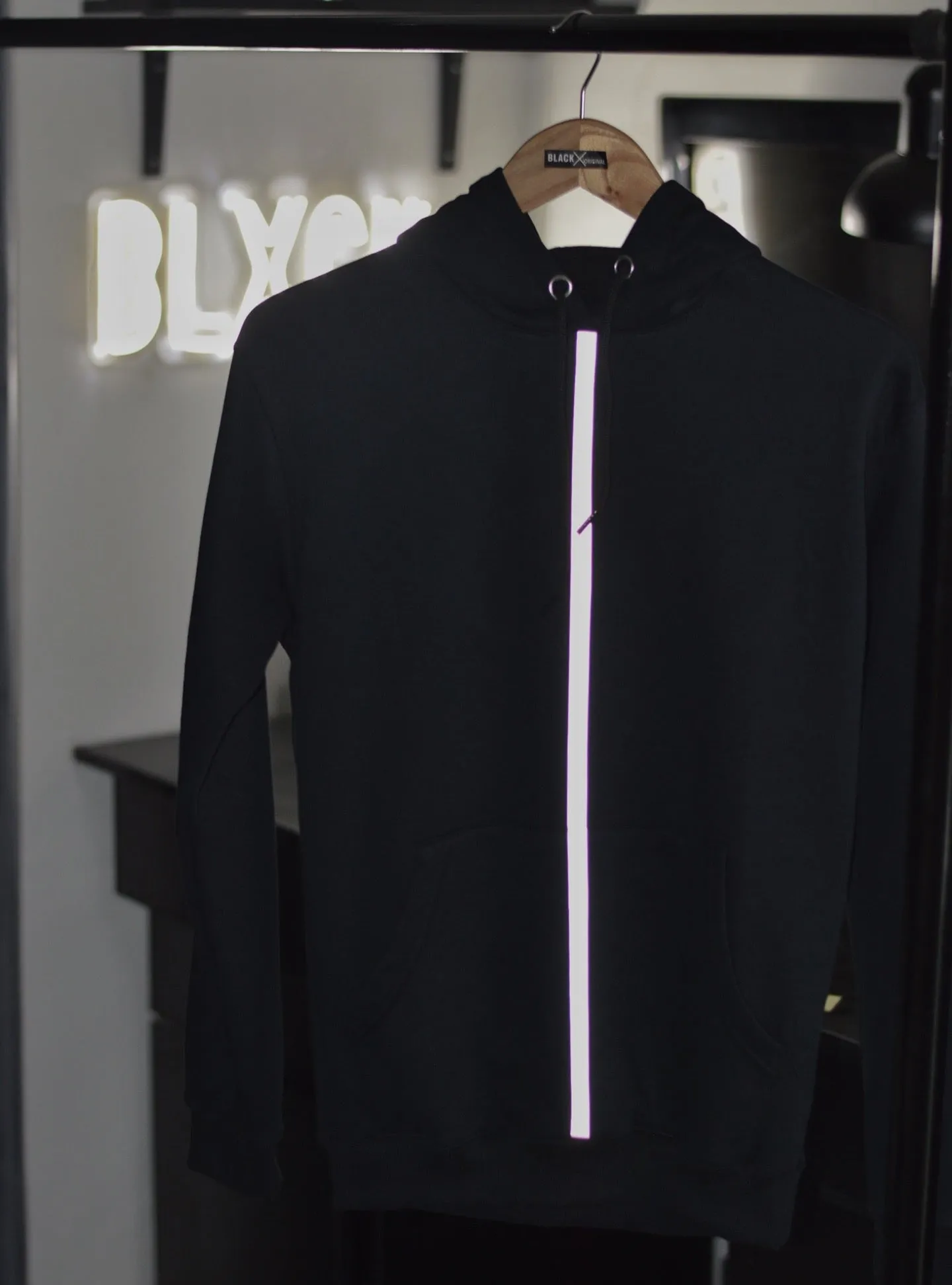 Piping Reflective Black Hoodie