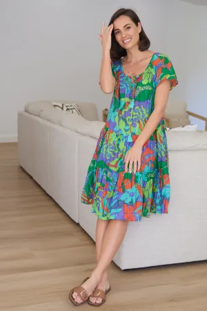 Poppy Cap Sleeve Cotton Dress - Tropical Sea