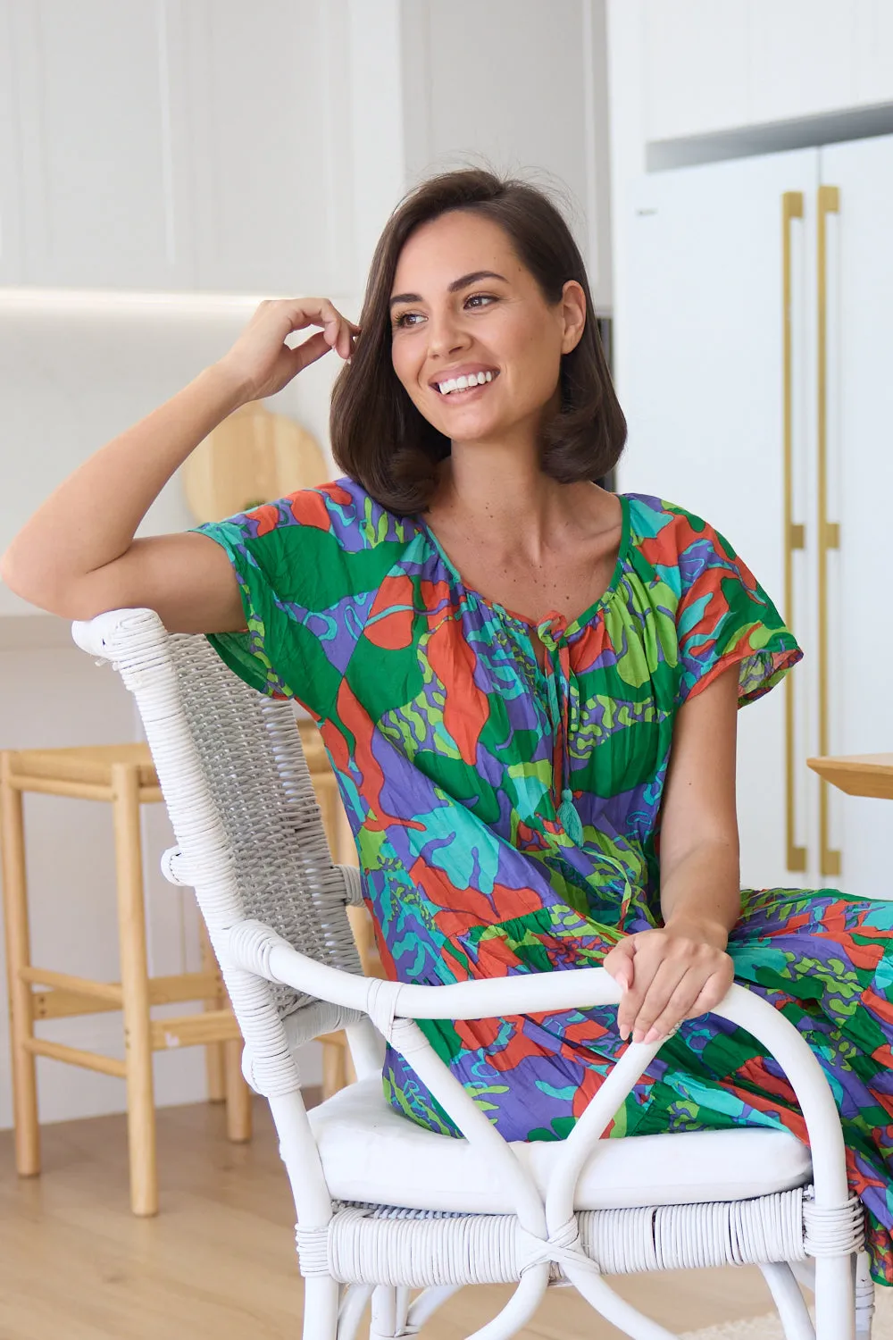 Poppy Cap Sleeve Cotton Dress - Tropical Sea