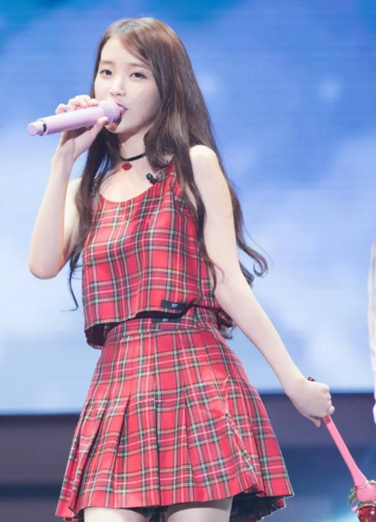 Red plaid suspenders vest   a-line pleated skirt suit PL53437