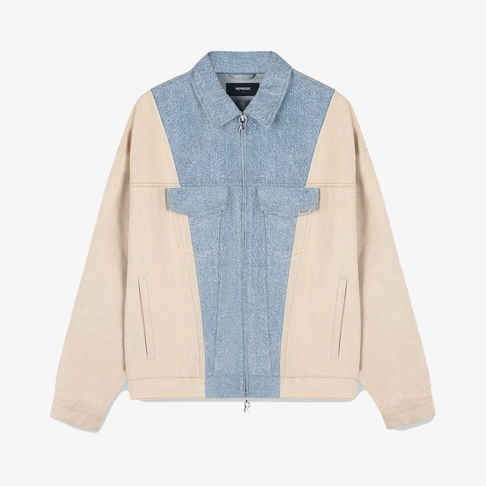 REPRESENT | R4 COLOUR BLOCK DENIM JACKET { BLUE