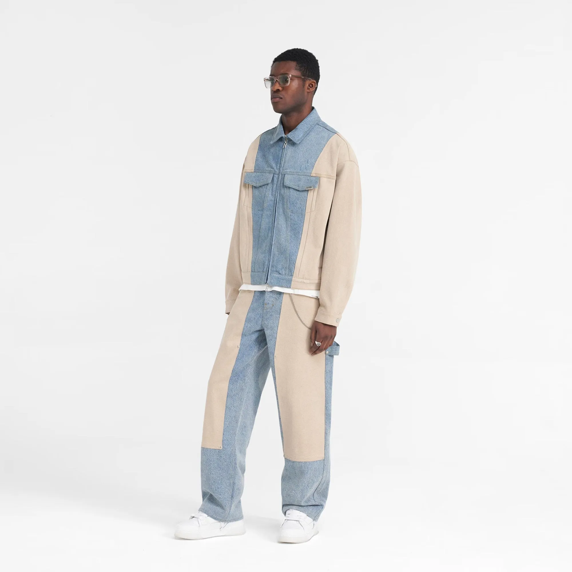 REPRESENT | R4 COLOUR BLOCK DENIM JACKET { BLUE
