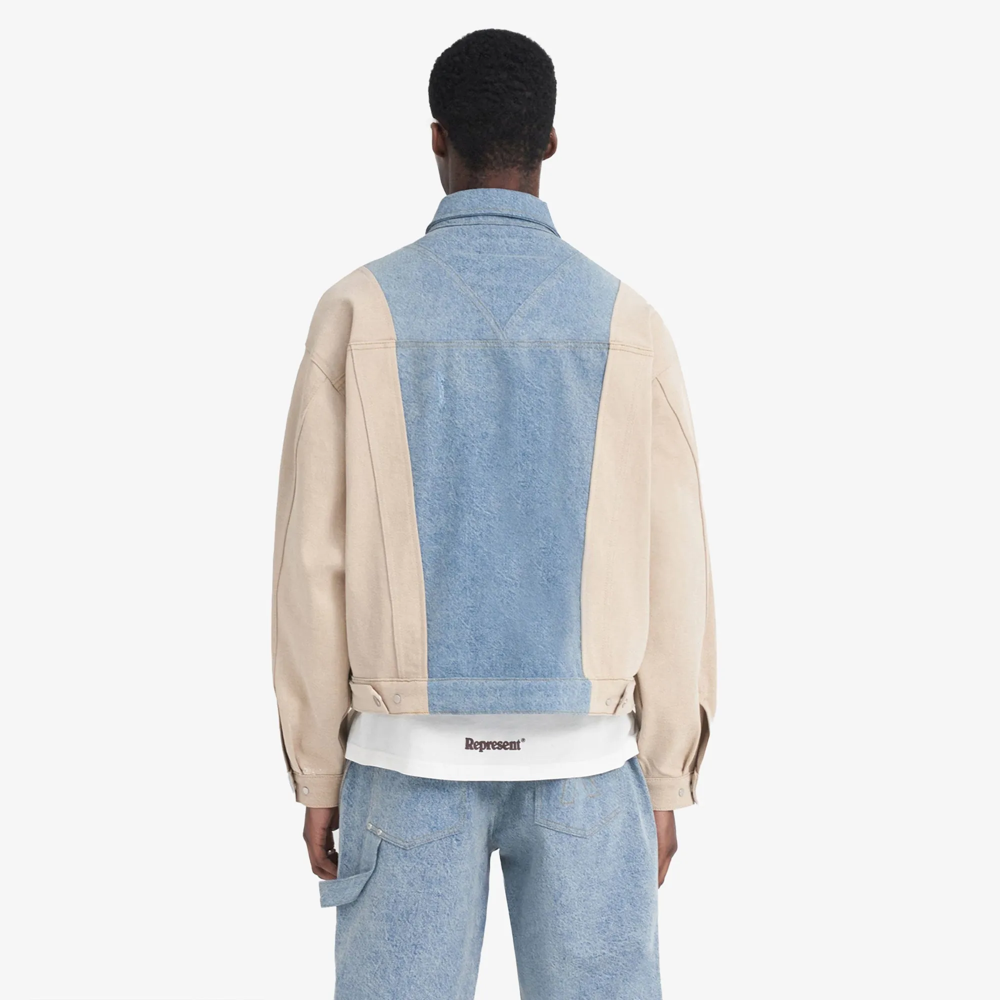 REPRESENT | R4 COLOUR BLOCK DENIM JACKET { BLUE
