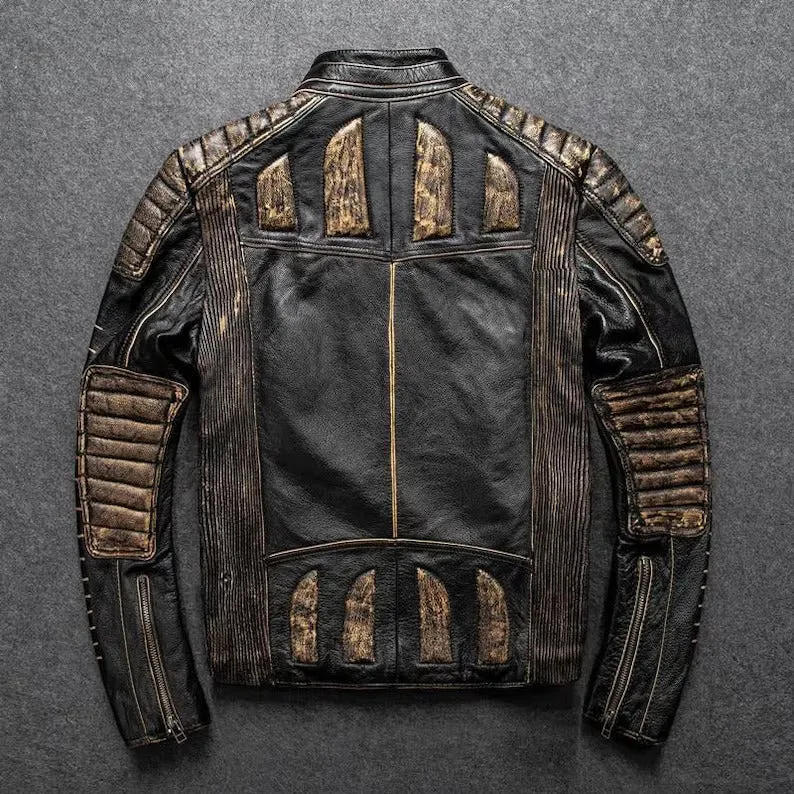 Revive Your Style with the Legendary 7-Sized Men's Vintage Biker Distressed Black Leather Jacket!