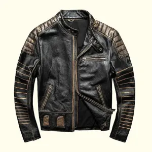 Revive Your Style with the Legendary 7-Sized Men's Vintage Biker Distressed Black Leather Jacket!