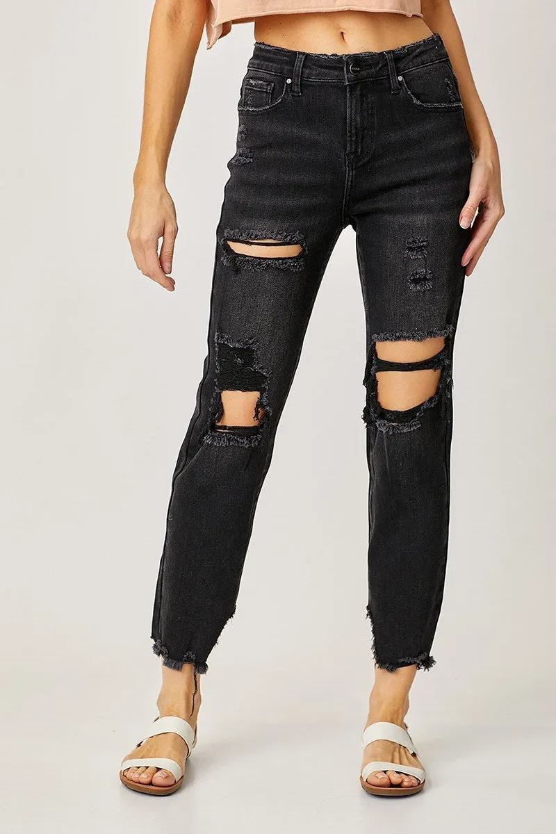 Risen Mid-Rise Crop tapered Boyfriend Jeans