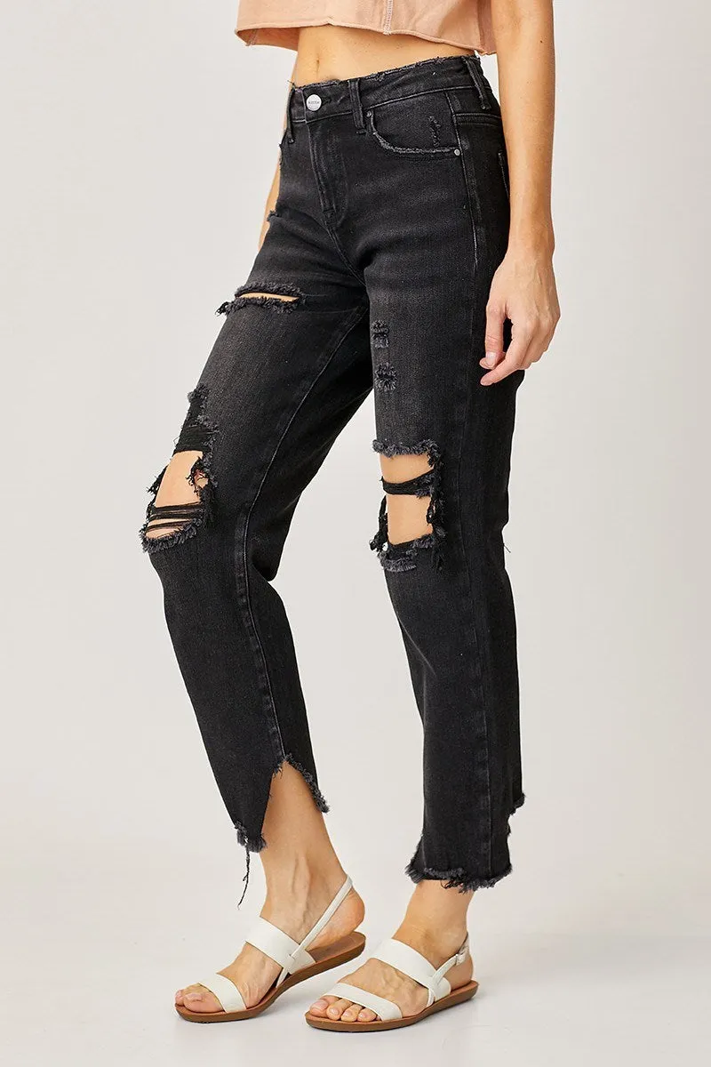 Risen Mid-Rise Crop tapered Boyfriend Jeans